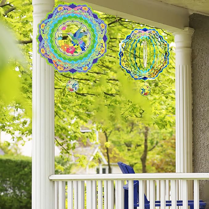 Hummingbird Wind Spinners for Yard and Garden, 12 inch 3D Metal Wind Spinner, Hummingbird Gifts for Mom and Dad, Hanging Wind Spinner for Outdoor & Indoor Decorations