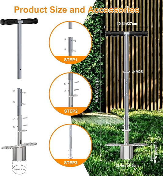 Sod Plugger Tool, Bulb Planter Tool with Stainless Steel Sharp Serrations, Grass Plugger Tool and Turf Cutter with Anti-slip pedal – Garden Tools and Yard Tools for Zoysia, Bermuda and More Plants