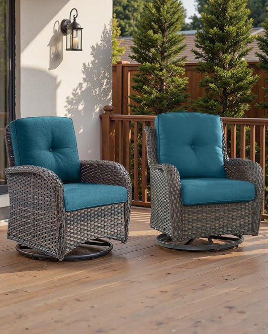 Pop 22x25/22x24 Outdoor Furniture Cushions Set of 6 - Comfortable Patio Chair Cushion for Rattan Wicker Dining Rocking Chairs Loveseat Couch L-Shape Sectional Sofa - Peacock Blue/Button