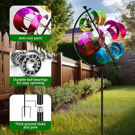 Wind Spinner for Garden and Yard - Large Metal Kinetic Wind Sculpture for Outdoor Decor (Moons)