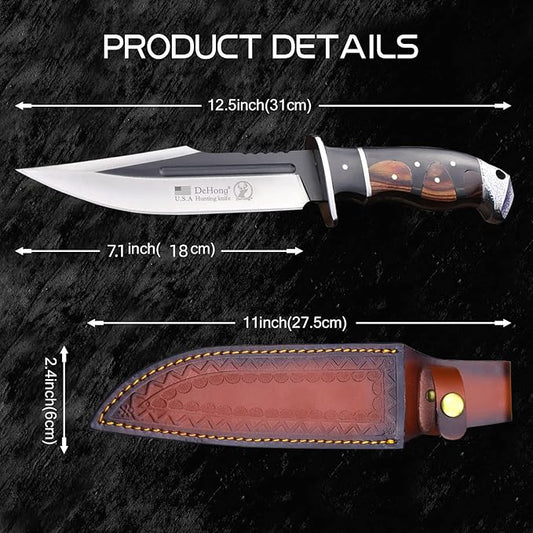 (DeHong-88 Hunting Knife, 7.1" (about 18 cm) Fixed Blade Tactical knife ,Configure leather scabbard,Camping, survival, Slicing, Boning, Gift Collection