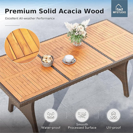 MFSTUDIO Patio Dining Sets for 6, Outdoor Table and Chairs, 74’’ Wood Top Rectangular Table Set with Chairs, 7 Pieces Patio Outdoor Dining Furniture Set, Deck, Backyard, Porch