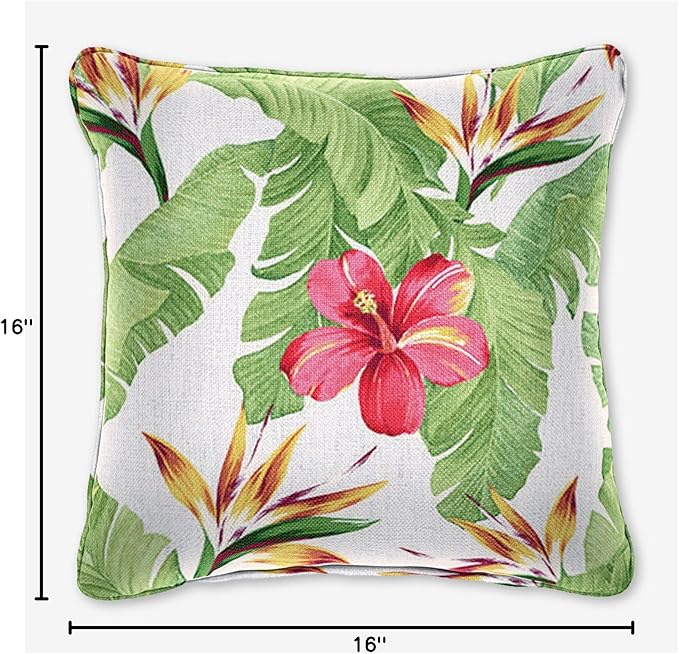 BrylaneHome 16" Square Toss Pillow - Patio & Outdoor - Patio & Outdoor - Water, Stain & Fade Resistant - Hibiscus