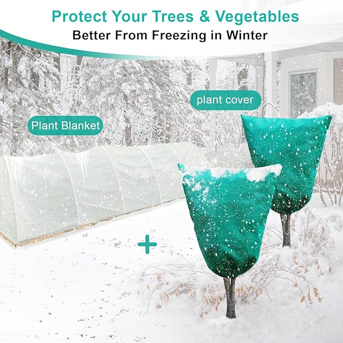 Insoma 2 Packs Plant Covers Freeze Protection 31.5" W X 47.3" H, Outdoor Plants Frost Protection Covers with Zipper & Drawstring, Frost Blankets for Tree, Shrub Potted Plants Cover in Winter
