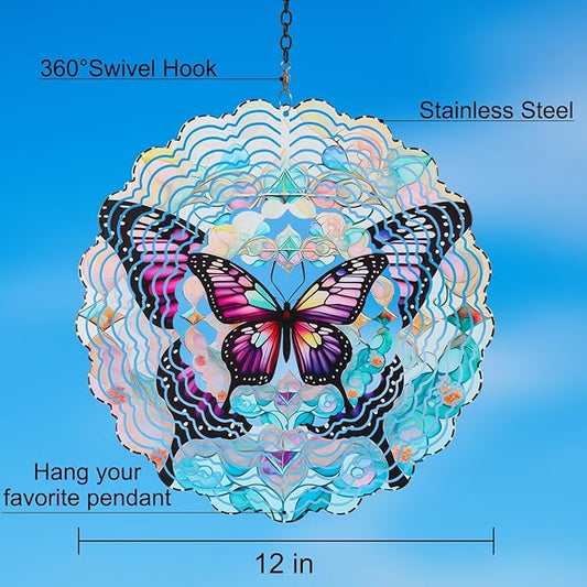 Metal Wind Spinners for Outdoor,Birthday Gifts for Women Mom Grandma, 12 Inch Purple Butterfly Wind Spinner, Kinetic Sculpture Garden Decor for Ornament Gifts