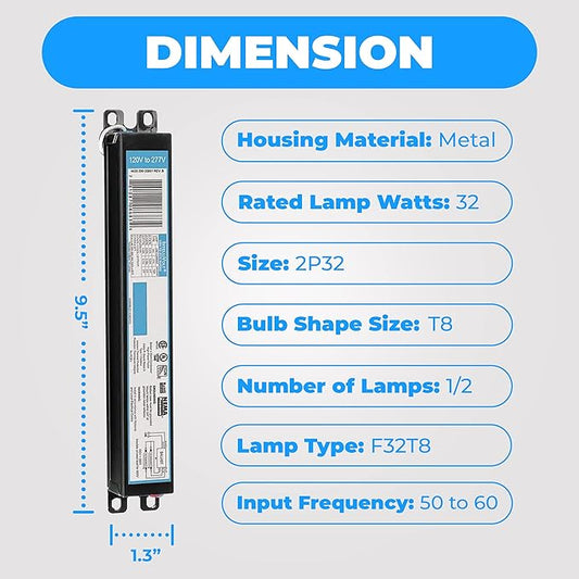 OHLECTRIC 20 Pack - Replacement for ICN2P32-SC 1&2 Lamp - T8 Fluorescent Ballast, Electronic Ballast Replacement 120-277 Volt, Instant Start - Standard and Energy Efficient Ballasts - UL Approved