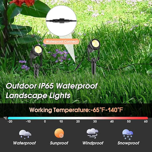 Low Voltage Landscape Lights 6 Pack, 69ft Cable Spotlight Outdoor with 12V Transformer, IP65 Waterproof Plug in Spot Lights 2700K Warm White for Yard, Plant, Lawn, Tree, Flags, Garden
