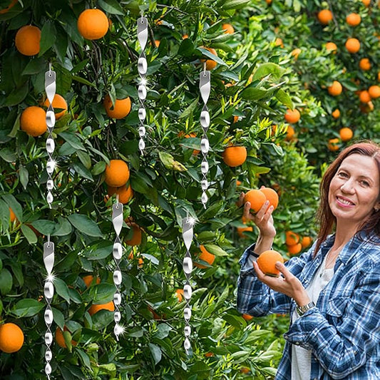 Hausse 10 Pack Bird Deterrents for Outside, Bird Repellent Hanging Silver Plastic Reflectors Scare Rods, Garden Decorative Reflective Scare Birds Away, Like Woodpeckers, Pigeons and Geese