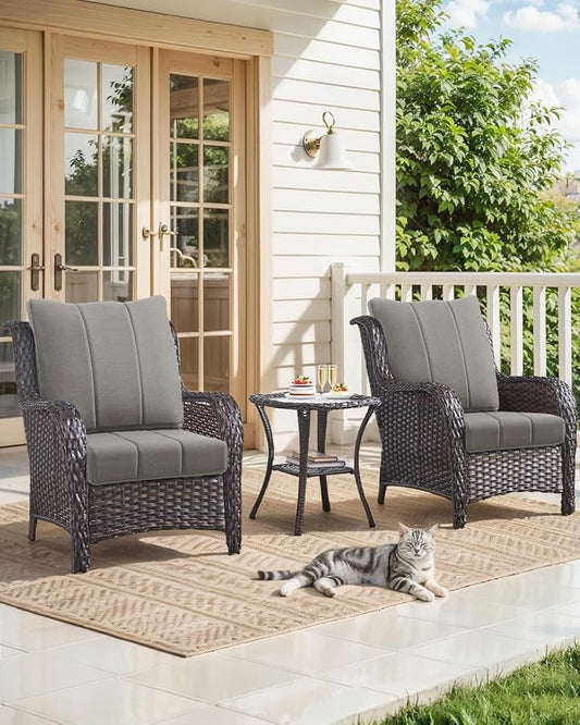 Luxury 24x24x6 Inch Kitty Patio Chair Cushions Set of 3 - Memory Foam Deep Seat Water-Resistant Patio Cushion for Dining Rocking Swivel Chairs Loveseat 3-Seater Sectional Sofa - Grey