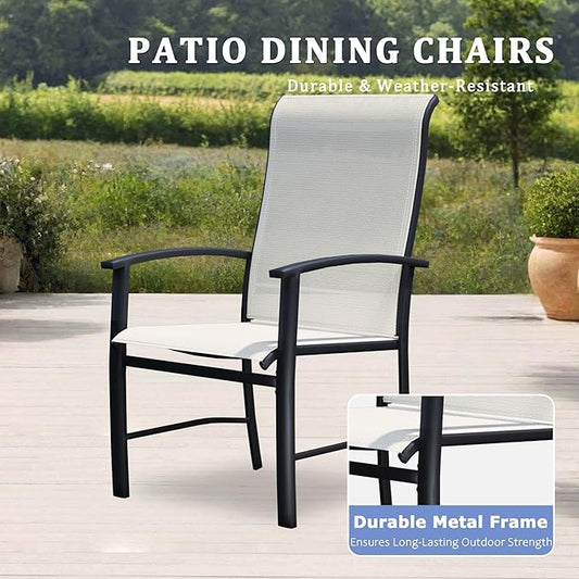 Outdoor Dining Chairs Set of 2, Stackable Patio Chairs with Metal Frame & Textilene Fabric, Perfect for Patio Garden Deck, Oyster