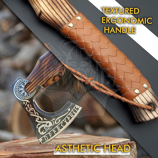SHINY CRAFTS®- Custom Viking Hatchet – Rustic Gift for Men Handmade Axe for Camping, Groomsmen, Retirement, or Outdoor Enthusiasts (SCA-06)