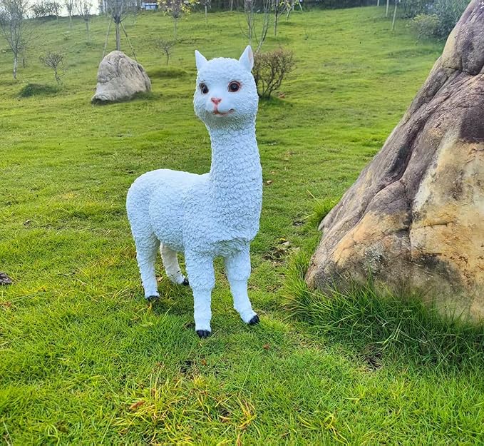 Outdoor Alpaca Statues, Courtyard Garden Decoration, Modern Minimalist Style Animal Ornaments, Sun Resistant and Waterproof Balcony Lawn Decoration, Creative Gifts (White)