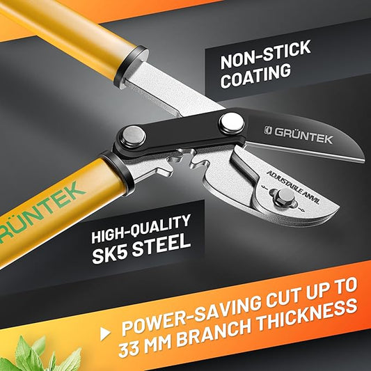 GRÜNTEK Anvil Pruning Loppers GRIZZLY, 18.5" – Gear Drive Cutting System, Sharp Heavy Duty Tree Lopping Shears for Green & Dry Wood
