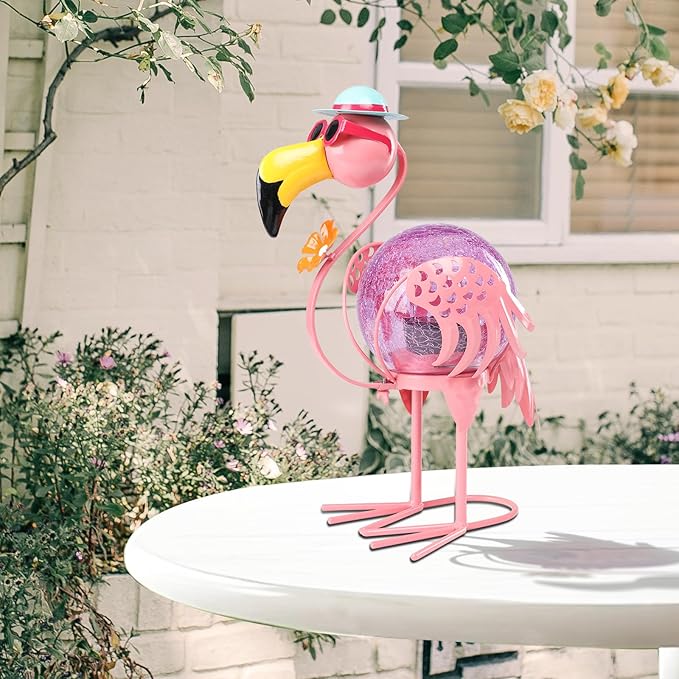 MUMTOP Flamingo Solar Lights Outdoor, Decorative Waterproof LED Solar Lanterns for Patio Garden Yard, Pink Flamingo Tabletop Decorations