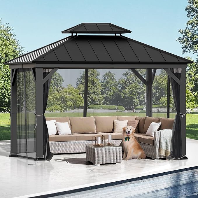 Gazebo Curtain Replacement Universal 4-Panel Sidewalls 10' x 12', Outdoor Gazebo Privacy Curtains with Zipper, Replacement for Patio Canopy, Garden, Backyard, Grey (Curtain Only)