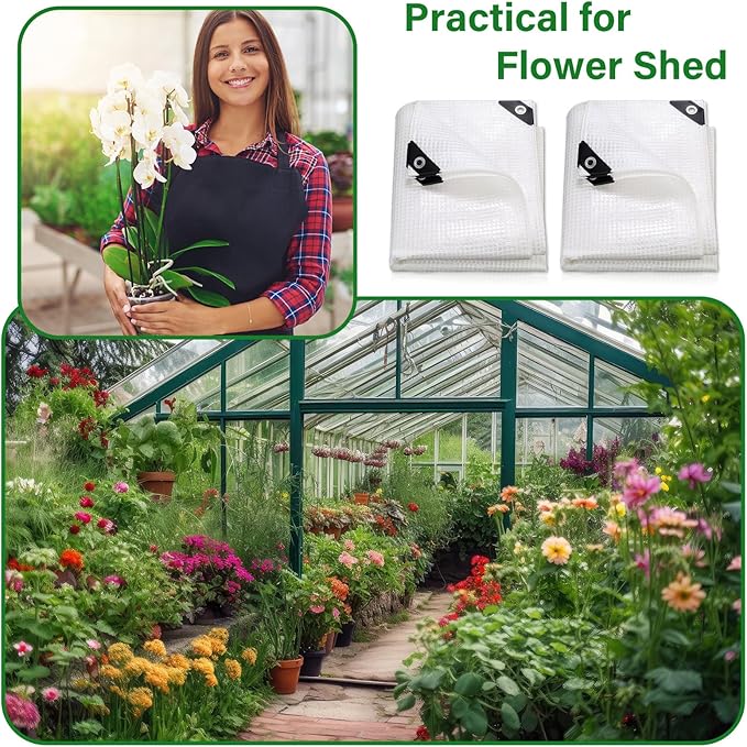 Berlune 3 Pack Clear Greenhouse Heavy Duty Tarp, 8 x 10 ft Clear Waterproof Cover, 14 Mil Plastic Mesh Cover UV Resistant Poly Tarp with Grommets for Gardening, Farming, Nursery Outdoor Event