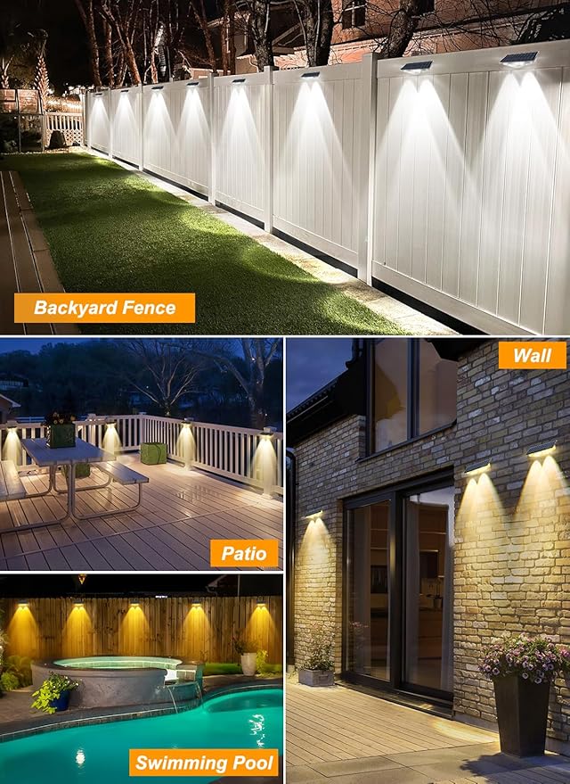Solar Fence Lights Outdoor - 3000K/4000K/6000K 3 Color Modes, IP65 Waterproof Fence Lights Solar Powered Outdoor, Solar Powered Wall Light for Outside Porch Step Wall Stair Patio Yard (12 Pack)