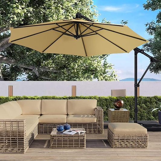 ABCCANOPY 10FT Cantilever Umbrella Offset Hanging Patio Umbrella with Base Stand Rotate and Tilt,Suitable for Garden, Lawn, Backyard(Khaki)