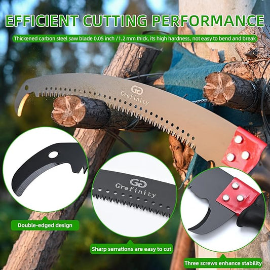 27FT Manual Pole Saw, Tree Branch Trimmer with 8-Section Fiberglass Handle, Sharp Steel Blade and Scissors, Lightweight Extendable Design for High Branch Trimming, Ideal for Palms and Shrubs