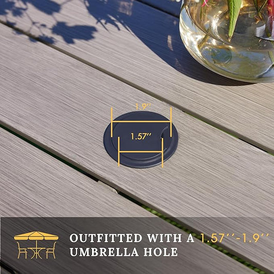VICLLAX 5 Pieces Patio Dining Set, 4 Seats Outdoor Furniture Set Includes 40.2" Square Outdoor Dining Table and 4 Swivel Patio Chairs, Grey Wood Grain Tabletop and Sandshell Fabric