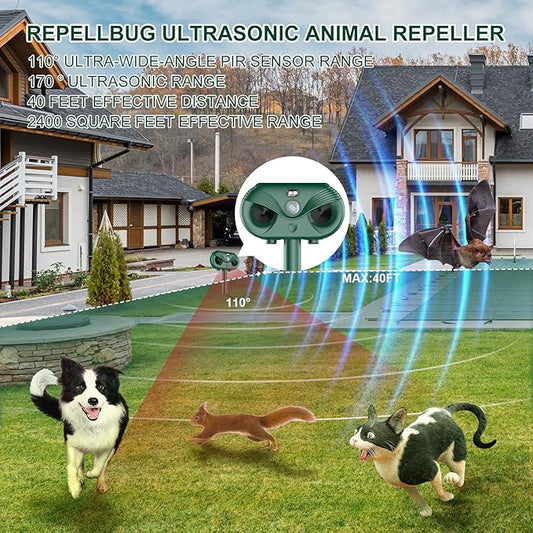 Ultrasonic Solar Animal Repeller, 2025 Upgrade Waterproof Outdoor Solar Powered Groundhog Repeller Gopher Deterrent Chaser Spike to Repell Burrowing Vole Repellent,Rodents for Lawn, Yard