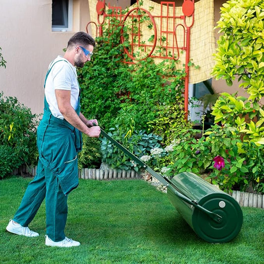 IRONMAX Lawn Roller, 17 Gallons/63 L Manual & Tow-Behind Steel Sod Roller w/Push Pull Handle, Lawn Rollers Tow Behind Water Filled for Yard, Park, Garden, Ball Field (17 Gallons, Green)