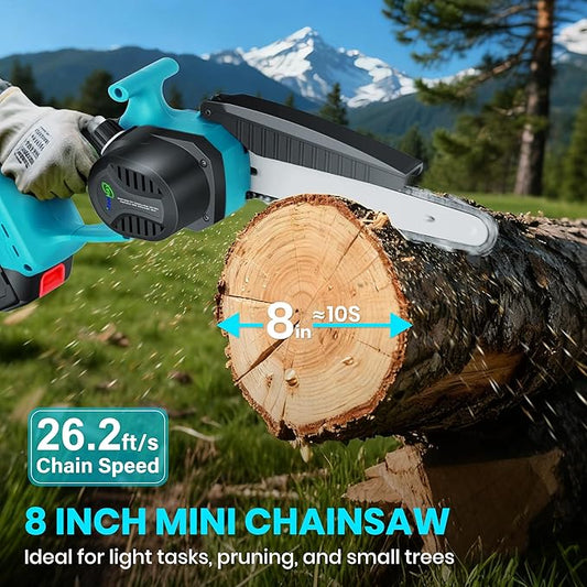 2-in-1 Cordless Pole Saw & 8 Inch Mini Chainsaw with Carrying Bag, 2×21V 3000mAh Rechargeable Batteries, Lightweight (7.3 lbs), 14FT Max Reach Electric Pole Saw for Tree Trimming, Branch Cutter