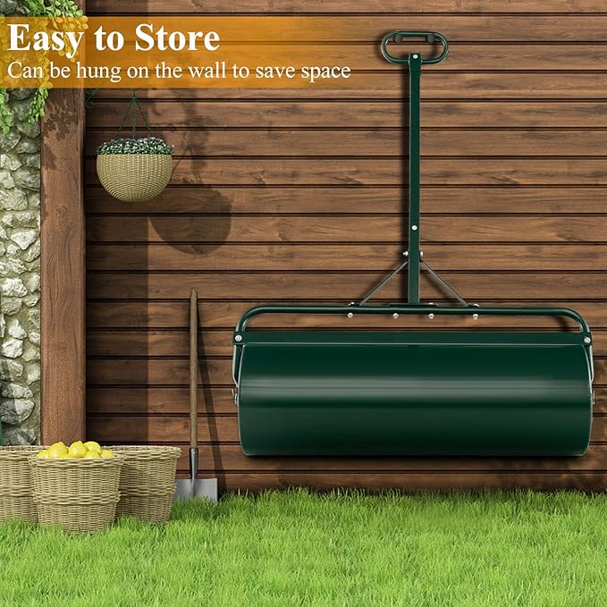 IRONMAX Lawn Roller, 17 Gallons/63 L Manual & Tow-Behind Steel Sod Roller w/Push Pull Handle, Lawn Rollers Tow Behind Water Filled for Yard, Park, Garden, Ball Field (17 Gallons, Green)