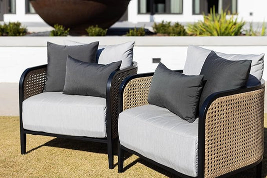 RSH DECOR: Square Throw Pillows Set of 2 | 20” x 20” | All-Weather Spun Fabric | Water and Fade-Resistant | Outdoor Accent Pillows for Patio Furniture | Charcoal Grey (Gray)