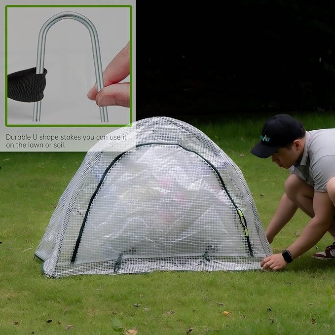 Pop up Greenhouse Tent Cover Plant House,Gardening Flower Sunshine Room with Mesh Windows,Backyard PE Cover for Cold Frost Protector with Stakes and Rope Guys (Mini Size 45″x22″)