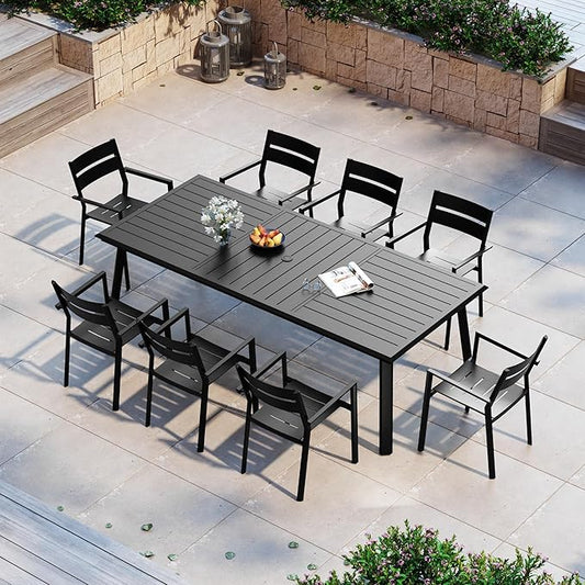 Outdoor Patio Dining Table for 8-10, 94 Inch Aluminum Table with Umbrella Hole, All-Weather Deck & Backyard Furniture