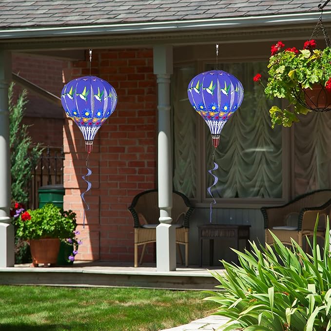 Giant Hummingbird Hot Air Balloon Garden Wind Spinners Large Pinwheels Whirligigs Windmill Toys for Kids Yard Decor Lawn Decorations Outdoor Whirlygig Windmills Wind Twister Everyday 59" L 2Pack
