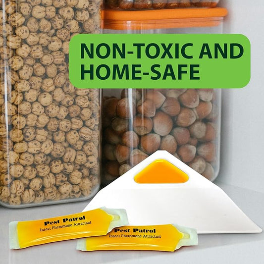 Greenway Pantry Patrol Traps, Non-Toxic Pantry Moth and Insect Control, Gel-Based for Flour Beetles, Grain Storage, and Kitchen Use, 2 Packs (Includes 4 Traps and 4 Lures)