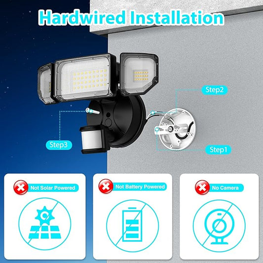 85W LED Security Lights Motion Sensor Light Outdoor, 8500LM Dusk to Dawn, IP65 Waterproof, 6500K, 3 Head Motion Detected Flood Light, Floodlight for Outside, Garage, Yard, Porch (Black)