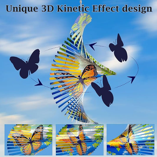 15In 3D Butterfly Wind Spinner - Creates Fluttering Effect, Outdoor & Indoor Hanging Garden Decor, Kinetic Yard Art Ornament - Gift for Women/Mother/Father/Men