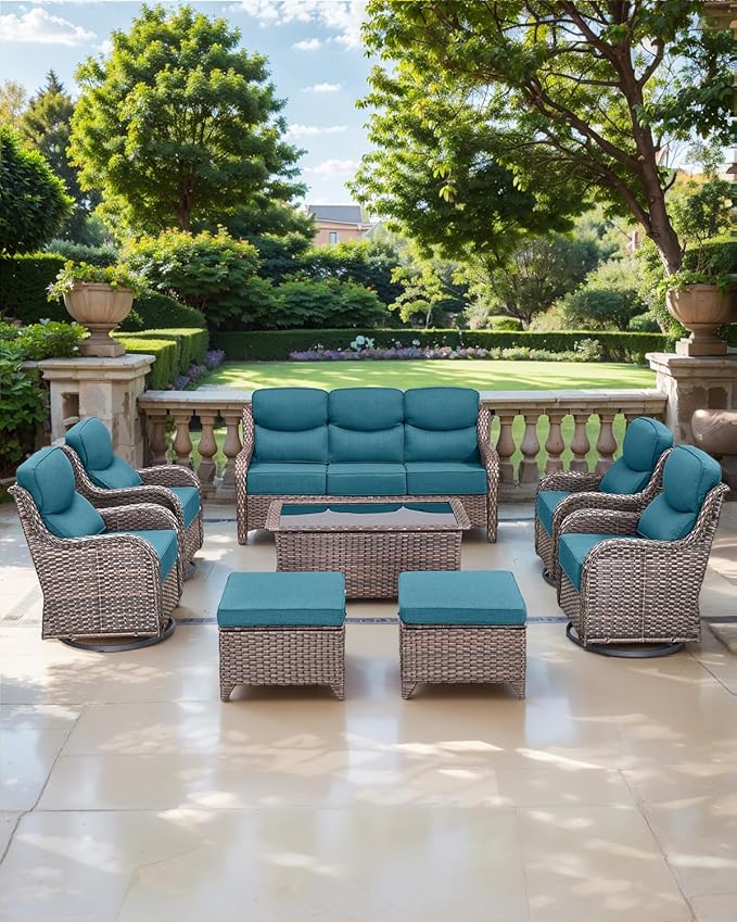 Luxury 24x24x6 Inch Smile Outdoor Sofa Cushions Set of 3 - Comfy Deep Seat Patio Furniture Pillows for Wicker Rocker Dining Chair Loveseat 3-Seater L-Shape Sectional Sofa - Peacock Blue