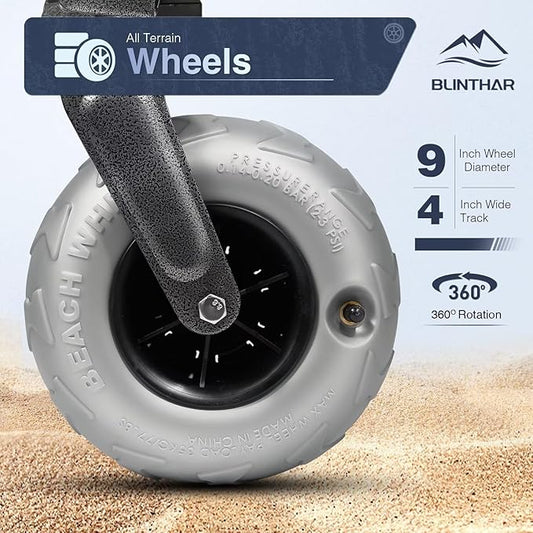 Beach Wagon with Big Wheels for Sand, Heavy Duty Harder Sand Collapsible Folding Wagon with All-Terrain 9" Pneumatic Ballon Tires, Utility Wagon for Garden Sports Camping Outdoor Activities