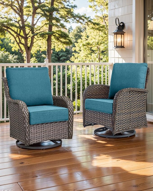 Luxury 22x24/22x25 6-Inch Outdoor Seat Cushions - Set of 2 Water Resistant Patio Chair Cushion for Porch Set Rattan Dining Rocker Glider Chairs Loveseat Couch Sectional Sofa - Peacock Blue