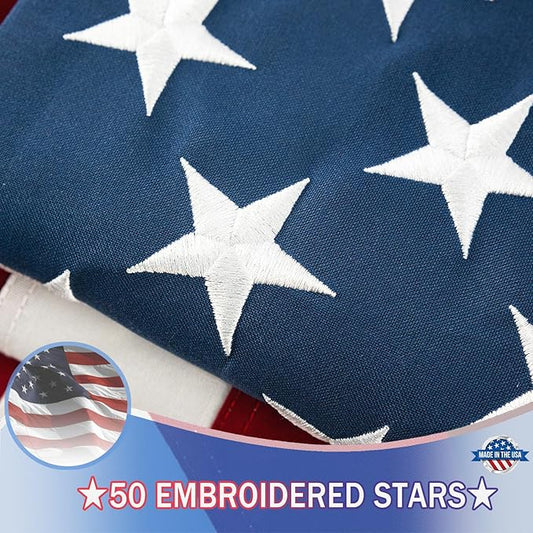 ROTERDON 600D American Flags for Outside 4x6 Ft, TearProof Long Lasting US Flag, Embroidered Stars, Sewn Stripes, Brass Grommets, High Wind USA Flag Heavy Duty Outdoor
