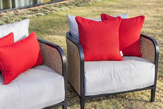 RSH DECOR: Square Throw Pillows Set of 2 | 24” x 24” | All-Weather Spun Fabric | Water and Fade-Resistant | Outdoor Accent Pillows for Patio Furniture | Red