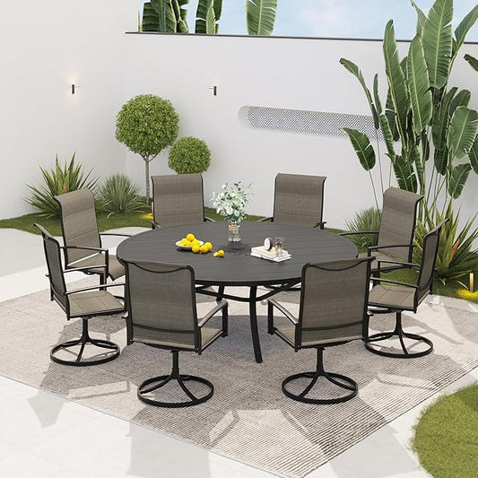 VICLLAX 60" Outdoor Round Patio Dining Table for 8-10, All Weather Metal Dining Table with Umbrella Hole for Deck Lawn Garden Backyard, Black