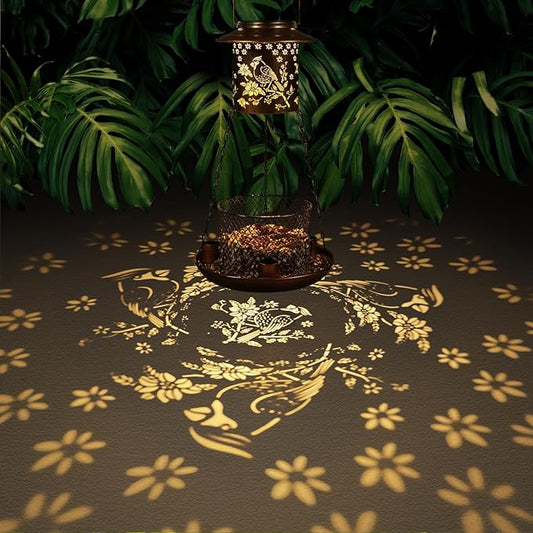 Cardinal Bird Feeder for Outdoor Gifts for Women Mom Grandma Hanging Metal Wild Birdfeeder Garden Solar Lantern Decor Lanterns Outside for Yard Patio Lawn Pathway Landscape