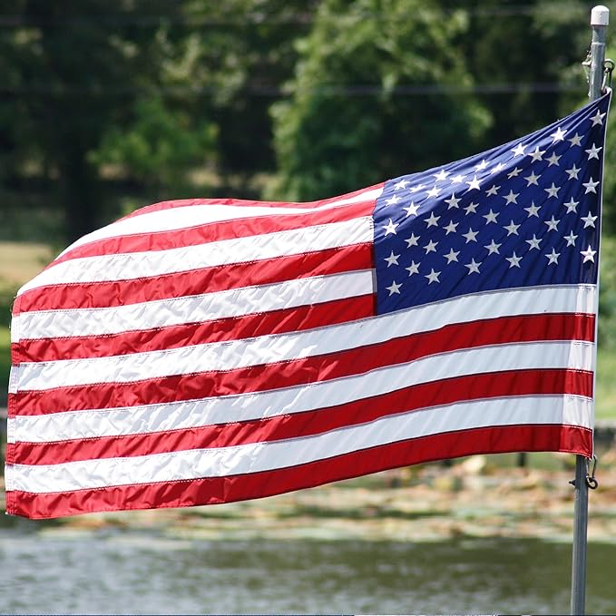 American Flag for Outside 12x18 Ft - TearProof Series Outdoor Use US Flags - Long Lasting, Fade Resistant - Thick Spun Polyester USA Banner - High Wind United States Flag - Embroidered Stars, Sewn Stripes, Brass Grommets