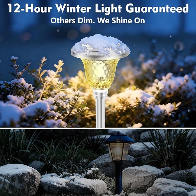 Beau Jardin 4 Pack Solar Pathway Lights Outdoor Stainless Steel Lights Solar Powered Waterproof Glass High Lumen Garden Landscape Path Yard Walkway Driveway Outside Color Changing Cool White Silver