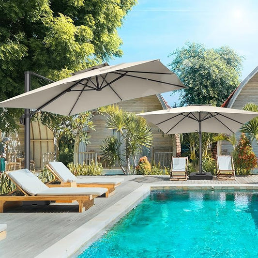 HOTIME10x10ft Patio Umbrella Cantilever Umbrella Double Top - Upgrade and Intensify - 360 Rotation and 5 Angles Adjustment - Aluminum Offset Pool Umbrella Outdoor Umbrellas for Patio Garden Deck Pool