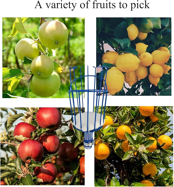 Fruit Picker Basket Only Twist-On Standard US Threaded Pole Integrated Non-Detachable Harvesting Tool Head with Protected Foam Cushion for Apple Peach Mango Pear, Blue(Pole Not Included)