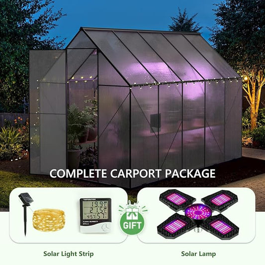 6X10 FT Greenhouse for Outdoors, Heavy Duty Polycarbonate Greenhouses, Large Walk-in Greenhouse with Roof Vent, Aluminum Hot House for Garden & Backyard