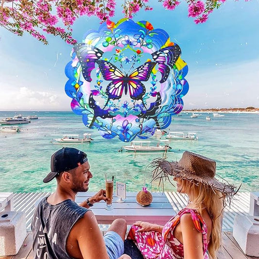 Wind Spinners Butterfly Art12 inch 3D Stainless Steel Laser Cut Metal Art Geometric Pattern Wind Sculpture Hanging for Garden Decorations Gifts Indoor Outdoor
