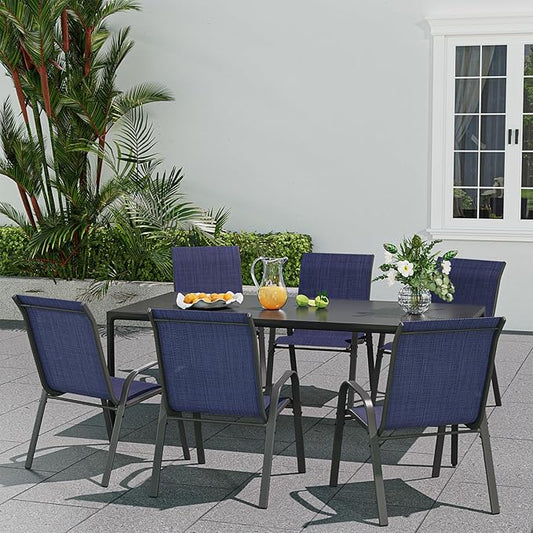 Patio Dining Chairs Set of 6, Outdoor High Stacking Chairs,Breathable Seat Fabric and Alloy Steel Frame for Backyard, Porch, Garden, Sunroom (Blue)