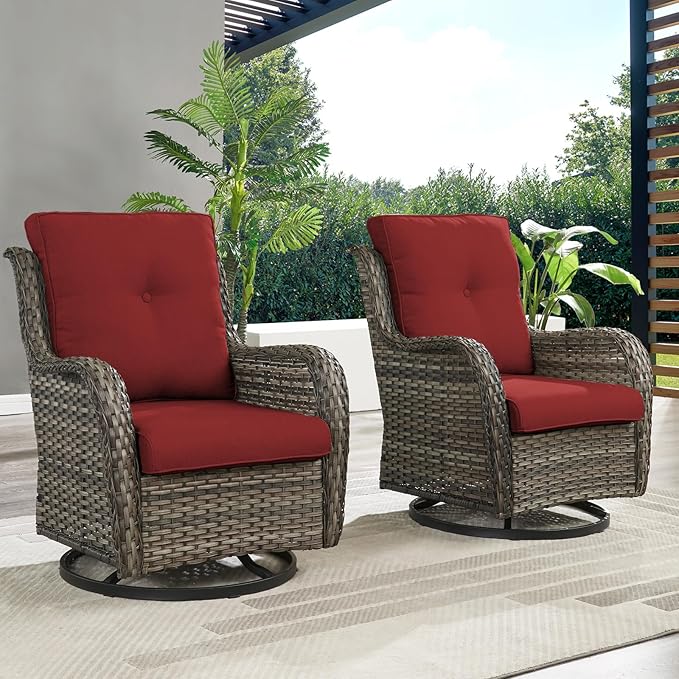 HUMMUH 5 Pieces Patio Furniture Set Wicker Outdoor Sectional Sofa with Swivel Rocking Chairs,Patio Ottomans